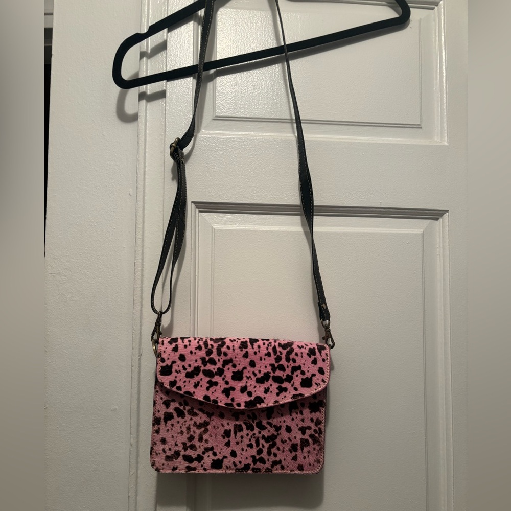 Pink and Brown Cow Print Fur Purse